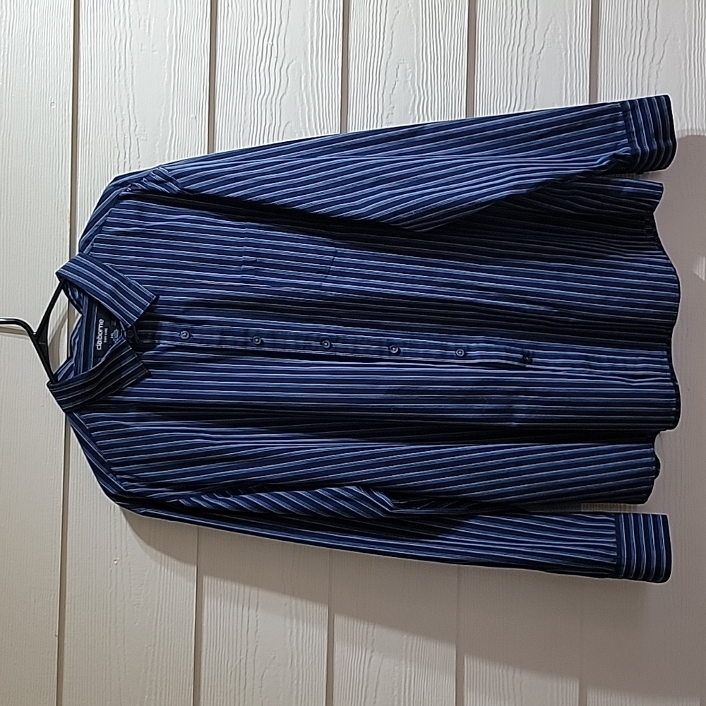 Claiborne Easy Care Blue with Stripes Button Down Shirt Men's Size XXL